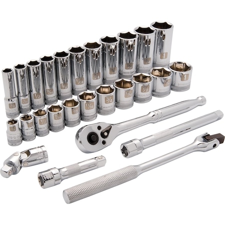 Dynamic Tools 3/8" Drive 27 Piece 6 Point, Std/Deep SAE Socket Set, 3/8" - 1" D010009